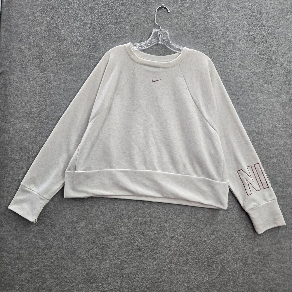 Nike Women Sweatshirt‎ XL White Center Swoosh Dri Fit Cropped Logo Pullover